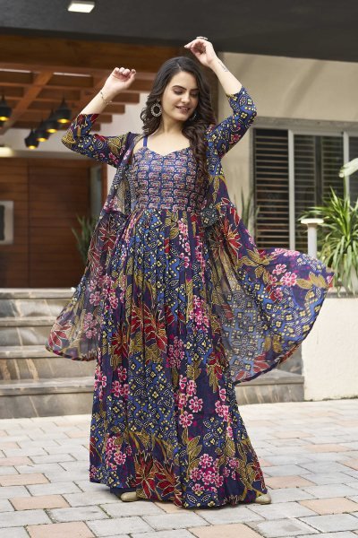 PRINTED ETHNIC DRESS WITH SHRUG Ethnic Dresses