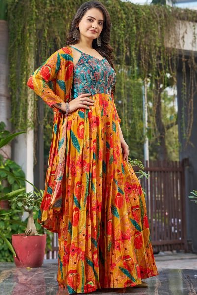 PRINTED ETHNIC DRESS WITH SHRUG Ethnic Dresses