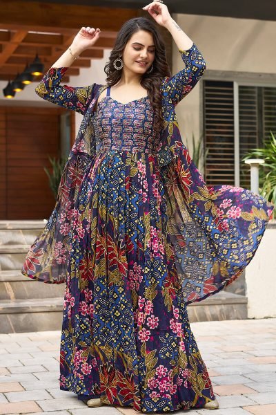 PRINTED ETHNIC DRESS WITH SHRUG Ethnic Dresses