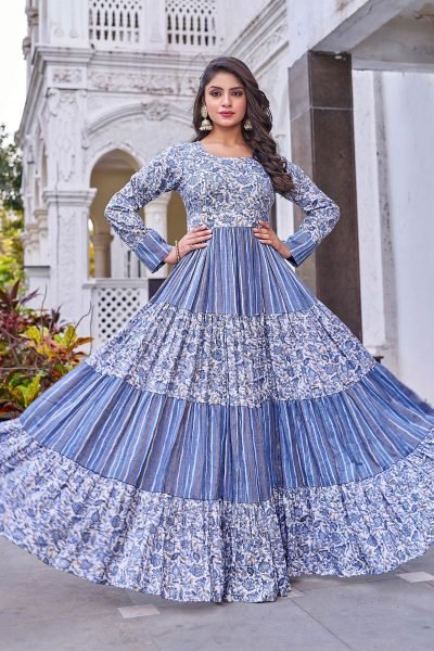 Printed Fit   Flared Maxi Ethnic Dress Ethnic Dresses