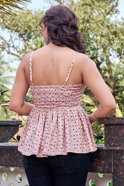 Printed Shoulder Straps Peplum Top Tunic
