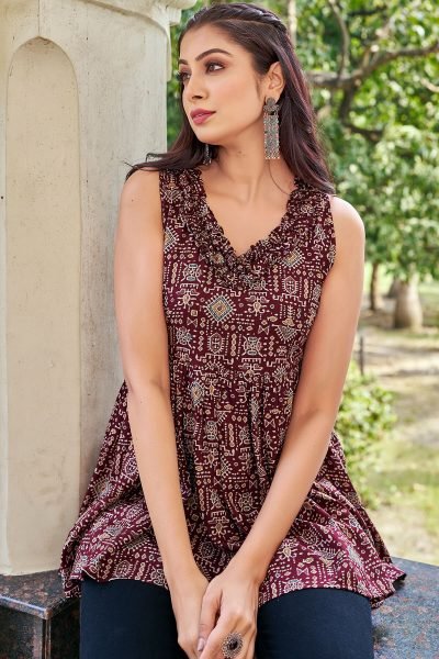 Printed V Neck Ethnic Tunic Tunic
