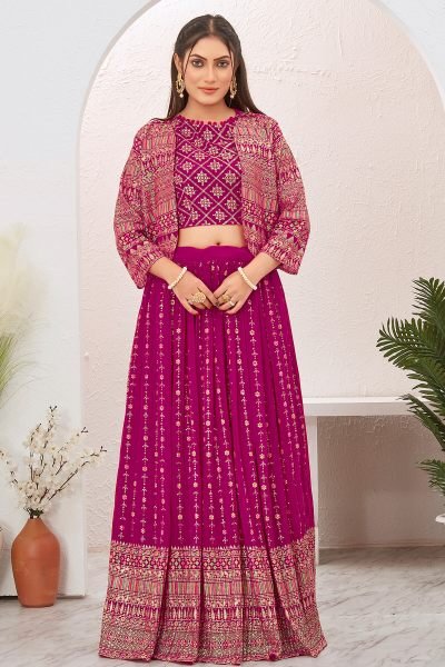 RANI LEHENGA CHOLI WITH JACKET INDO-WESTERN LEHENGA