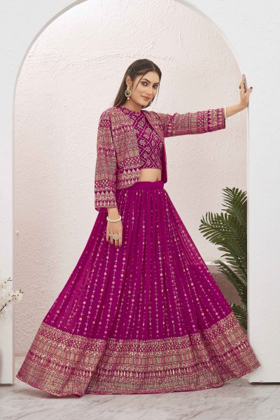 RANI LEHENGA CHOLI WITH JACKET INDO-WESTERN LEHENGA