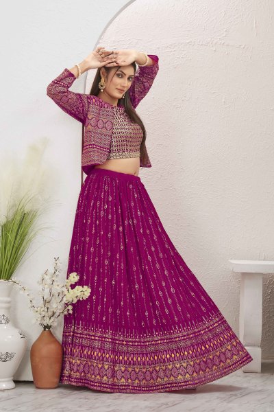 RANI LEHENGA CHOLI WITH JACKET INDO-WESTERN LEHENGA