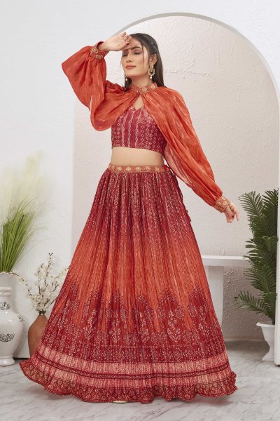 RED INDOWESTERN LEHENGA SET INDO-WESTERN LEHENGA