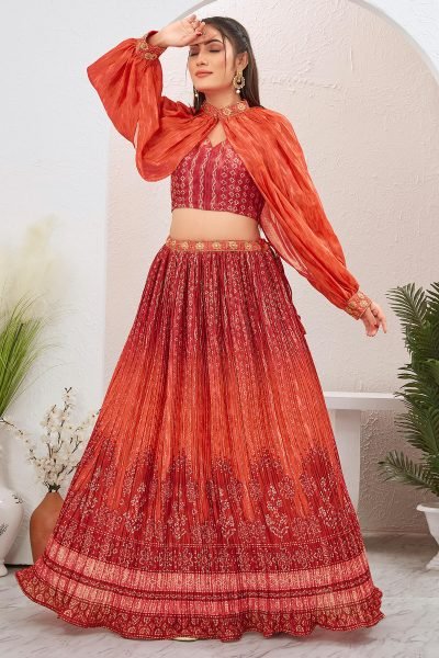 RED INDOWESTERN LEHENGA SET INDO-WESTERN LEHENGA