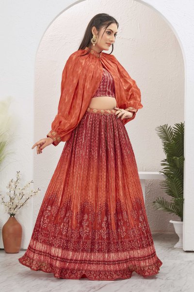 RED INDOWESTERN LEHENGA SET INDO-WESTERN LEHENGA