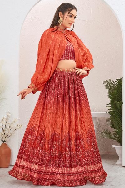 RED INDOWESTERN LEHENGA SET INDO-WESTERN LEHENGA