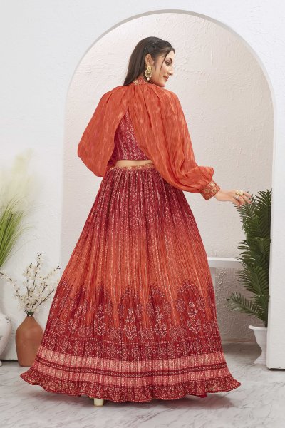 RED INDOWESTERN LEHENGA SET INDO-WESTERN LEHENGA