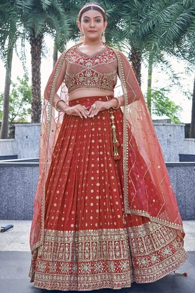 RUST JACQUARD LEHENGA CHOLI SIDERS LEHENGA