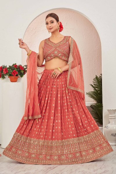 RUST JACQUARD LEHENGA CHOLI SIDERS LEHENGA