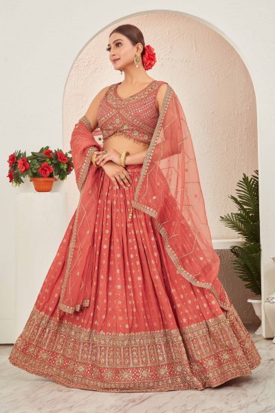 RUST JACQUARD LEHENGA CHOLI SIDERS LEHENGA