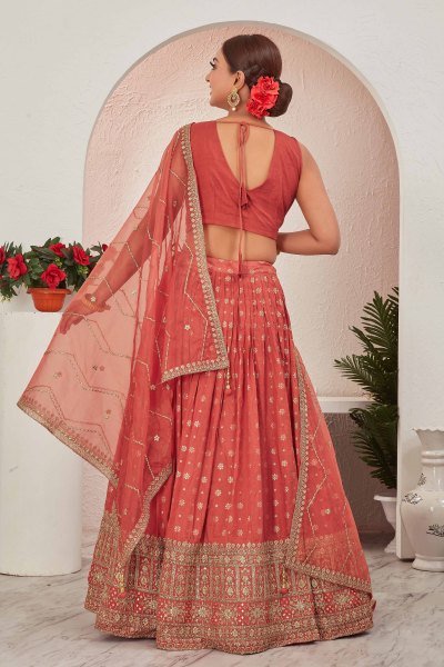 RUST JACQUARD LEHENGA CHOLI SIDERS LEHENGA