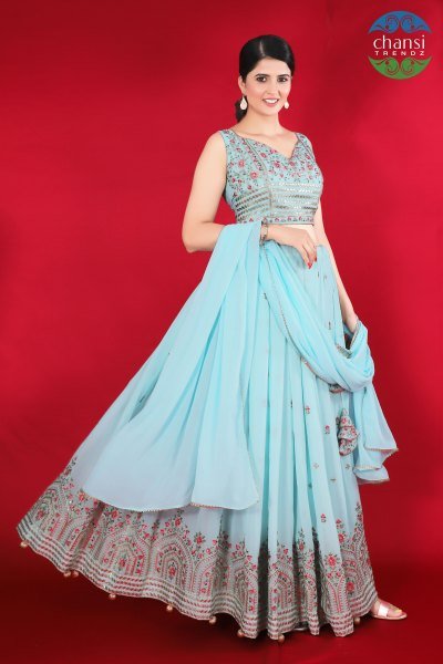 POWDER BLUE LEHENGA SET GIRLISH LEHENGA