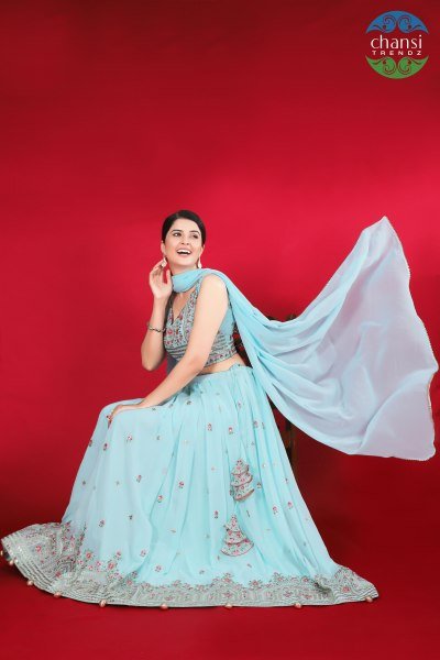 POWDER BLUE LEHENGA SET GIRLISH LEHENGA