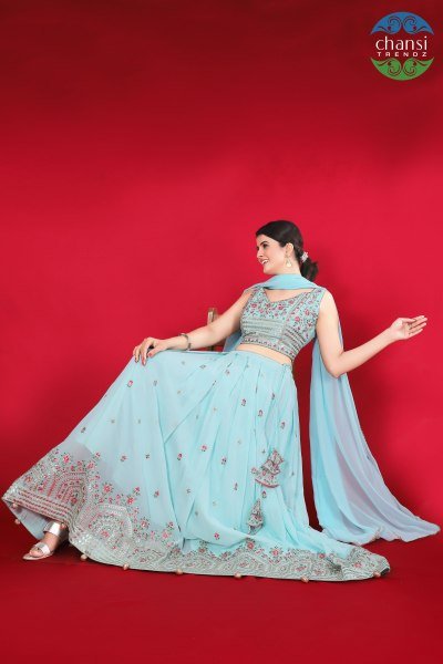 POWDER BLUE LEHENGA SET GIRLISH LEHENGA