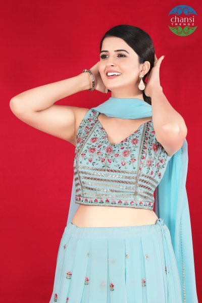 POWDER BLUE LEHENGA SET GIRLISH LEHENGA