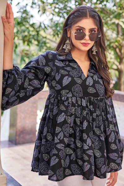 Tropical Print Puff Sleeve Tropical Cotton Top Top