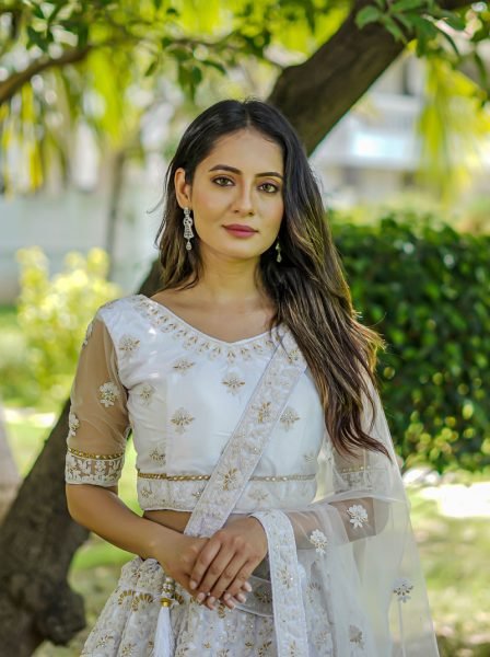 WHITE ETHNIC LEHENGA