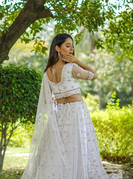 WHITE ETHNIC LEHENGA