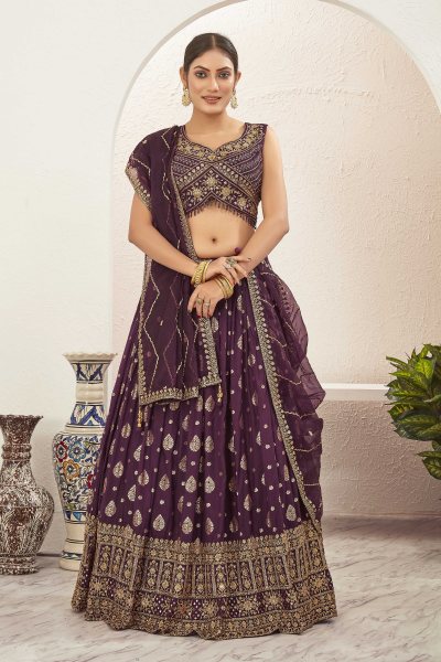 WINE JACQUARD LEHENGA CHOLI SIDERS LEHENGA