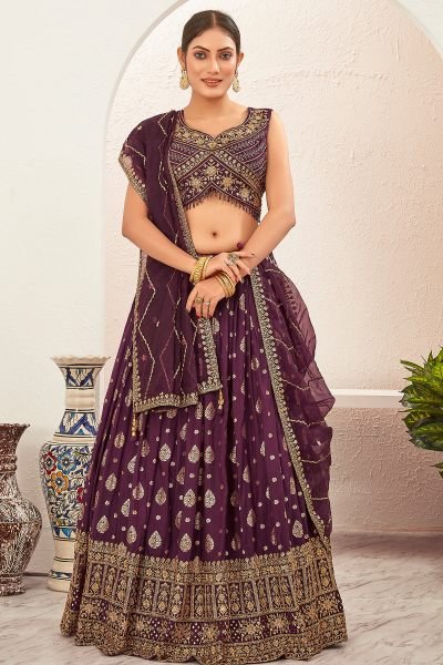 WINE JACQUARD LEHENGA CHOLI SIDERS LEHENGA