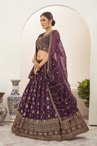 WINE JACQUARD LEHENGA CHOLI SIDERS LEHENGA