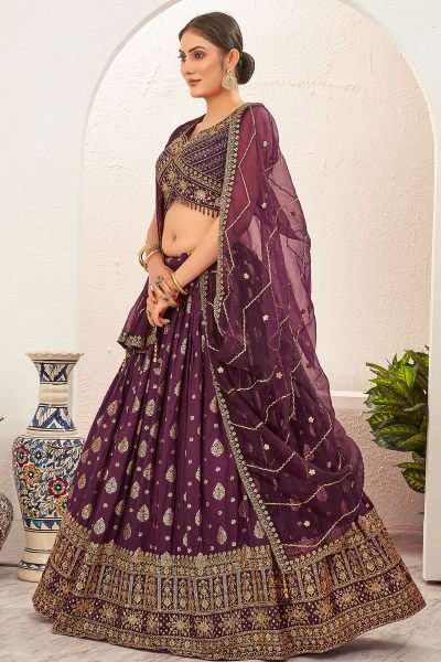 WINE JACQUARD LEHENGA CHOLI SIDERS LEHENGA