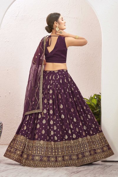 WINE JACQUARD LEHENGA CHOLI SIDERS LEHENGA