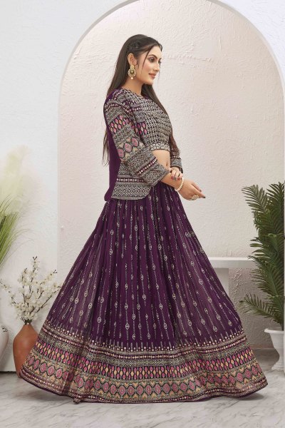 WINE LEHENGA CHOLI WITH JACKET INDO-WESTERN LEHENGA