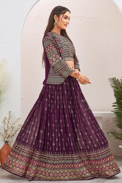 WINE LEHENGA CHOLI WITH JACKET INDO-WESTERN LEHENGA