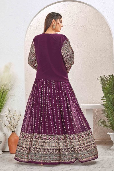 WINE LEHENGA CHOLI WITH JACKET INDO-WESTERN LEHENGA