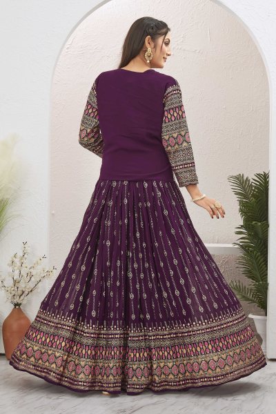 WINE LEHENGA CHOLI WITH JACKET INDO-WESTERN LEHENGA