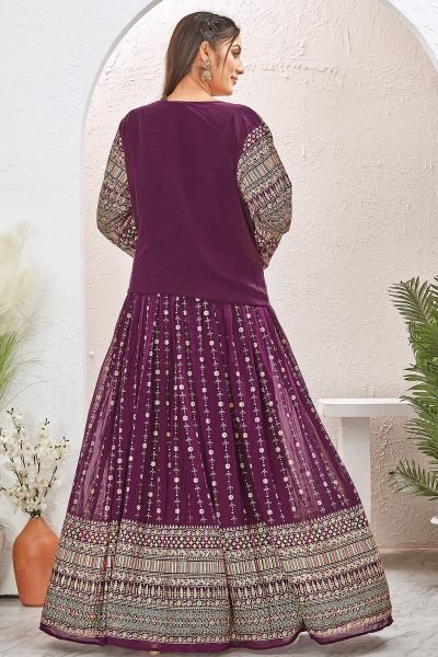 WINE LEHENGA CHOLI WITH JACKET INDO-WESTERN LEHENGA