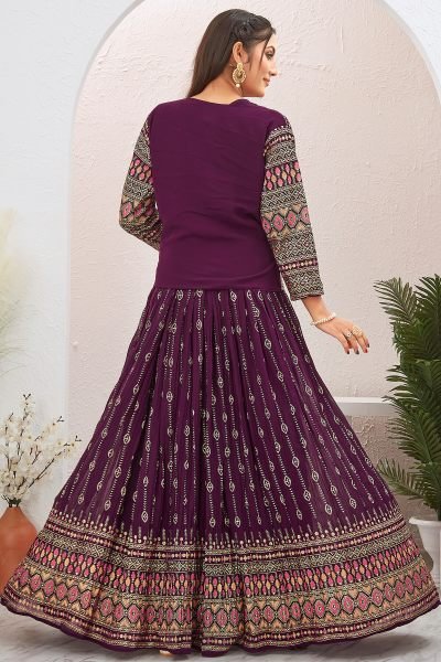 WINE LEHENGA CHOLI WITH JACKET INDO-WESTERN LEHENGA