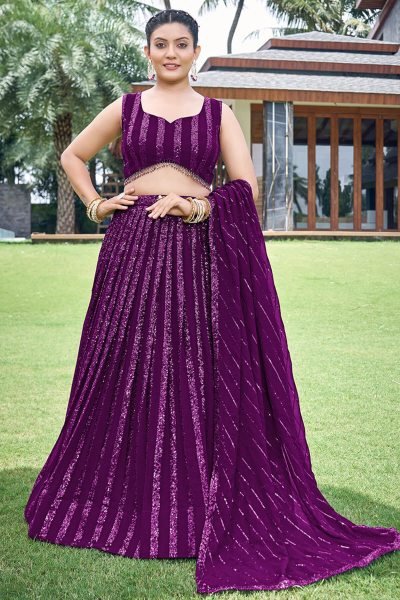 WINE SEQUINS WORK LEHENGA SET SEQUINSED LEHENGA