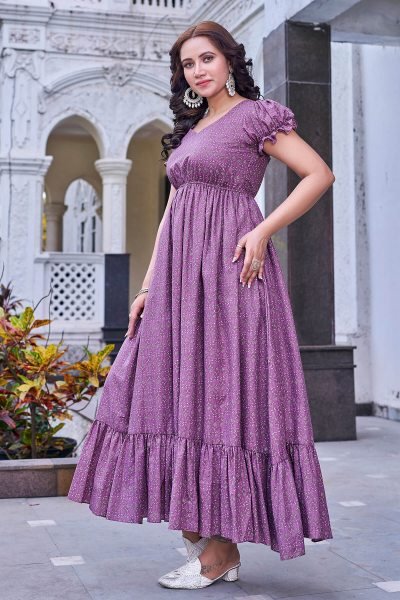 Women Cotton Floral Printed Maxi Dress DRESSES