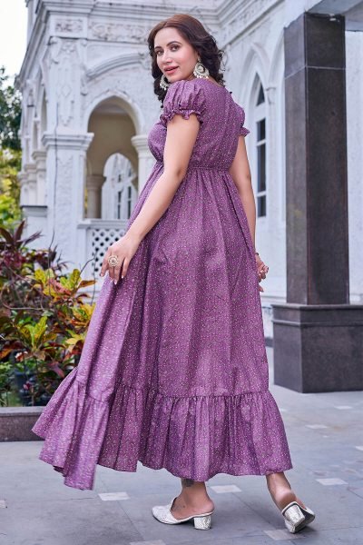 Women Cotton Floral Printed Maxi Dress DRESSES