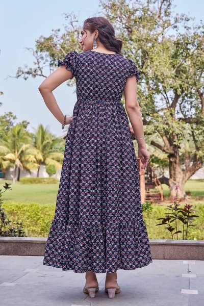 Women Cotton Floral Printed Maxi Dress DRESSES
