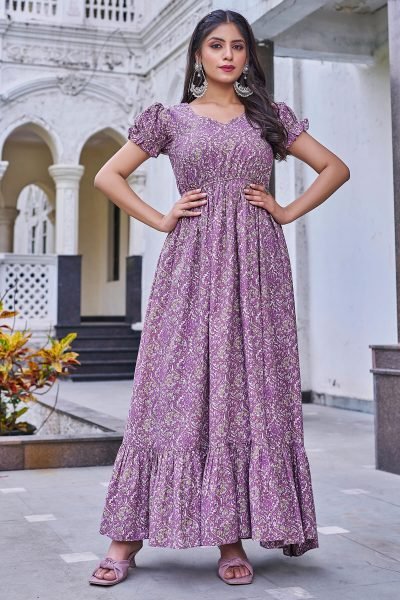 Women Cotton Floral Printed Maxi Dress DRESSES