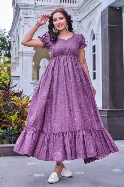Women Cotton Floral Printed Maxi Dress DRESSES