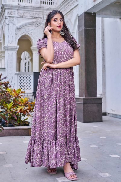 Women Cotton Floral Printed Maxi Dress DRESSES