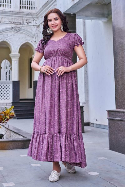 Women Cotton Floral Printed Maxi Dress DRESSES