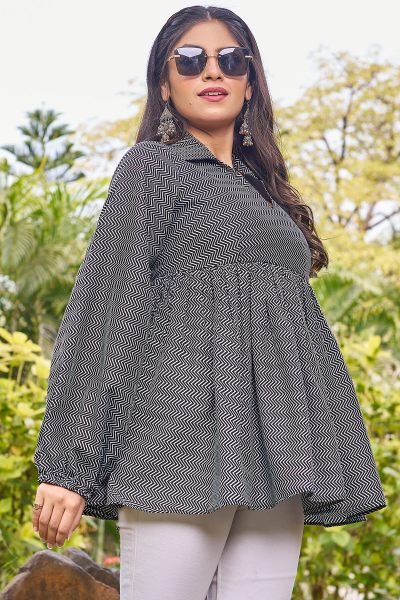 Women Cotton Shirt Collar Printed Top Top