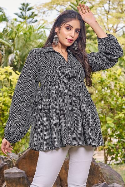 Women Cotton Shirt Collar Printed Top Top