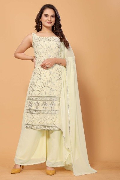 WOMEN EMBROIDERY KURTA WITH PLAZZO AND DUPATTA KURTA SET