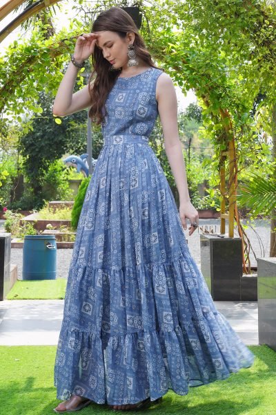 Women Floral Print Tiered Maxi Dress GIRLISH LEHENGA