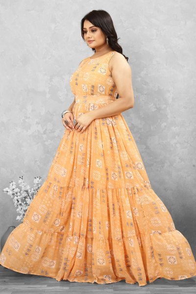 Women Floral Print Tiered Maxi Dress GIRLISH LEHENGA