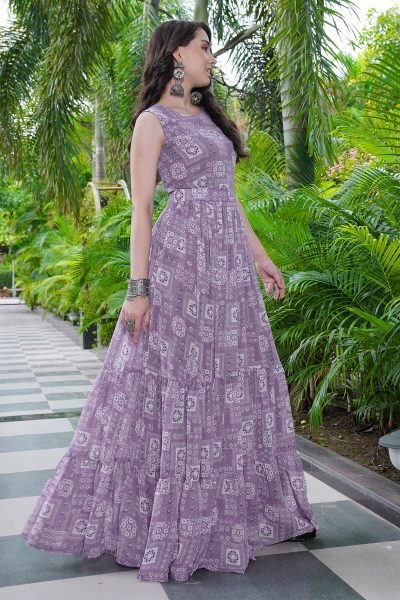 Women Floral Print Tiered Maxi Dress GIRLISH LEHENGA